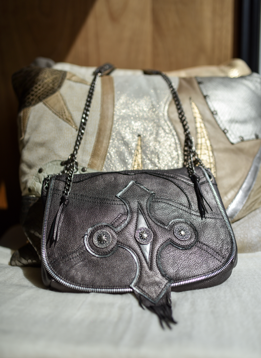 Handmade Silver and Grey Metallic Leather Squid Handbag, Linda Ibiza