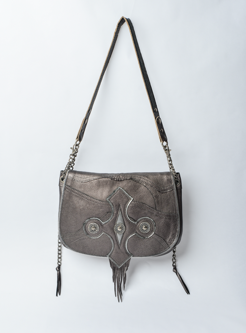 Handmade Silver and Grey Metallic Leather Squid Handbag, Linda Ibiza