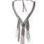 Handmade metallic taupe and silver leather necklace with long leather fringe detail