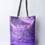 Large metallic purple handmade leather tote bag with star design and front pocket