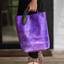 Large metallic purple handmade leather tote bag with star design and front pocket