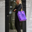 Large metallic purple handmade leather tote bag with star design and front pocket Linda Ibiza Design