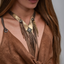 Handmade gold leather necklace with long leather fringe detail