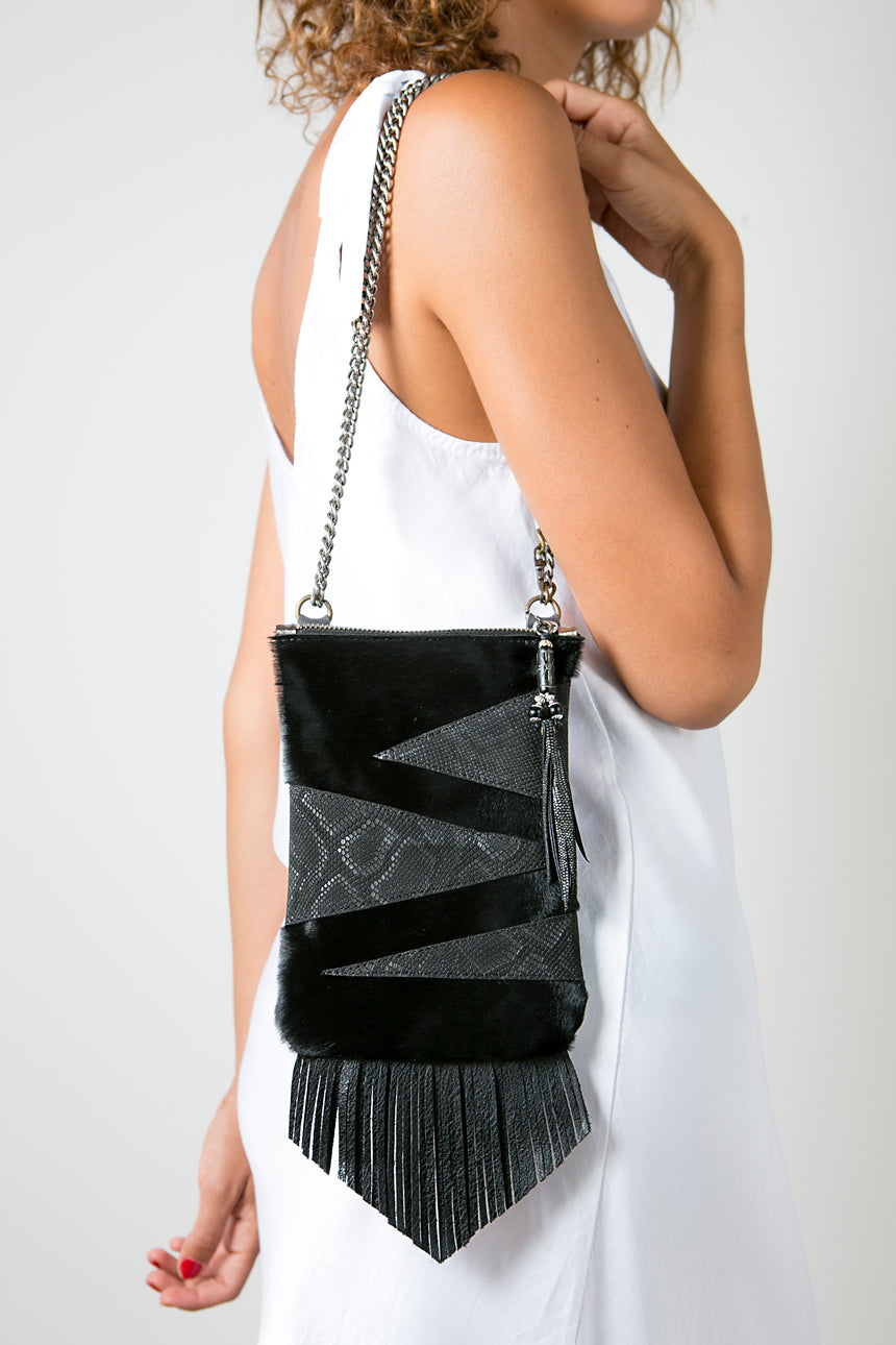 The Black Stripes Handmade Leather Crossbody Party Bag