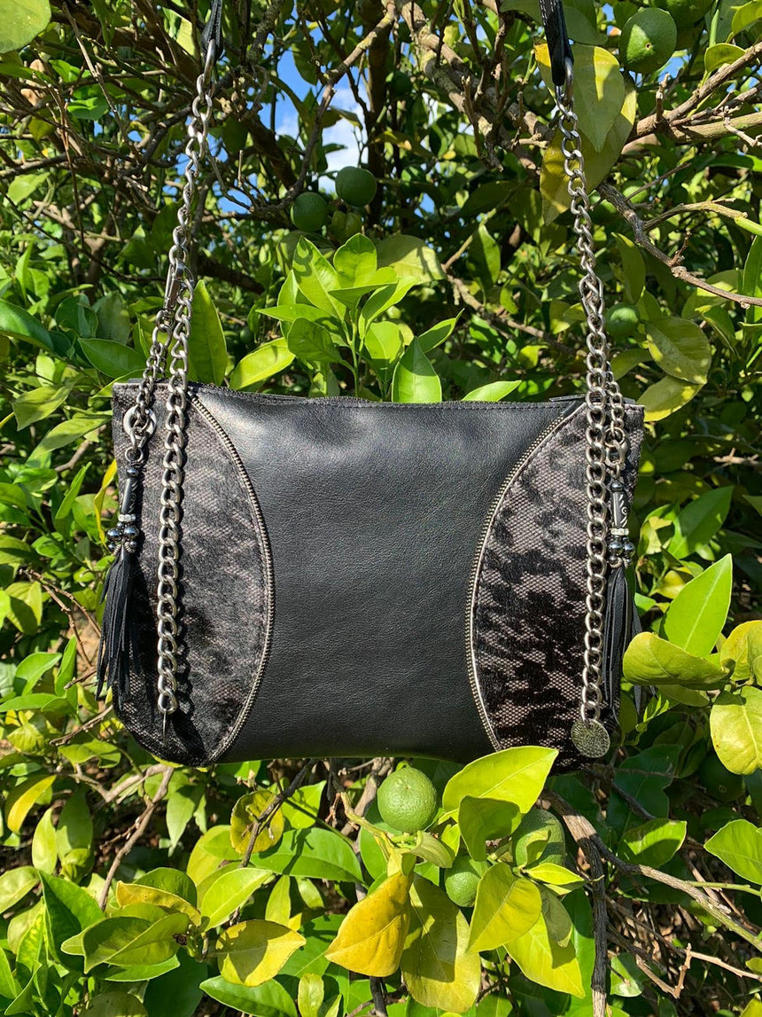 Black leather Moon handbag with smokey leather detail