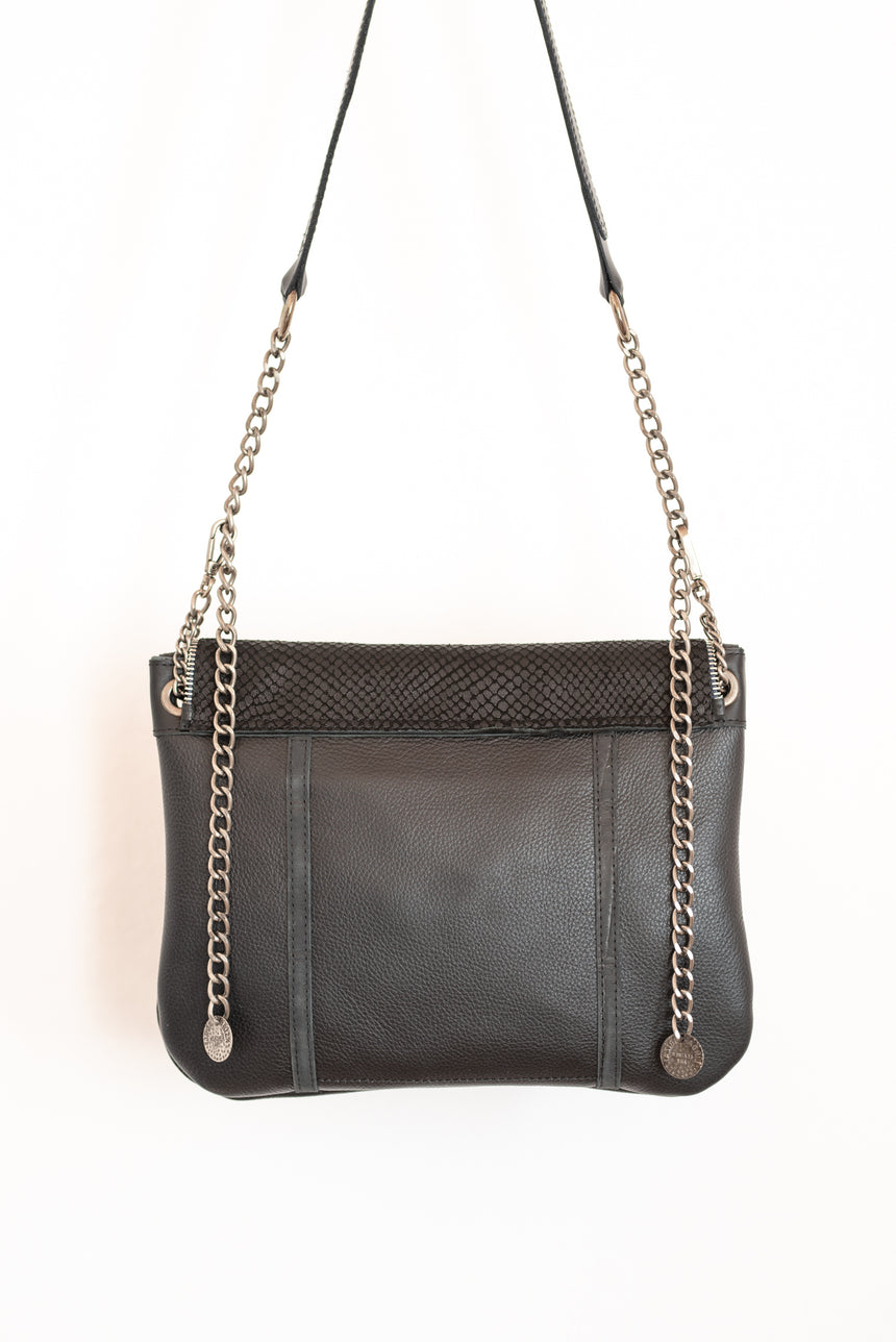 Handmade black leather V handbag Linda Ibiza