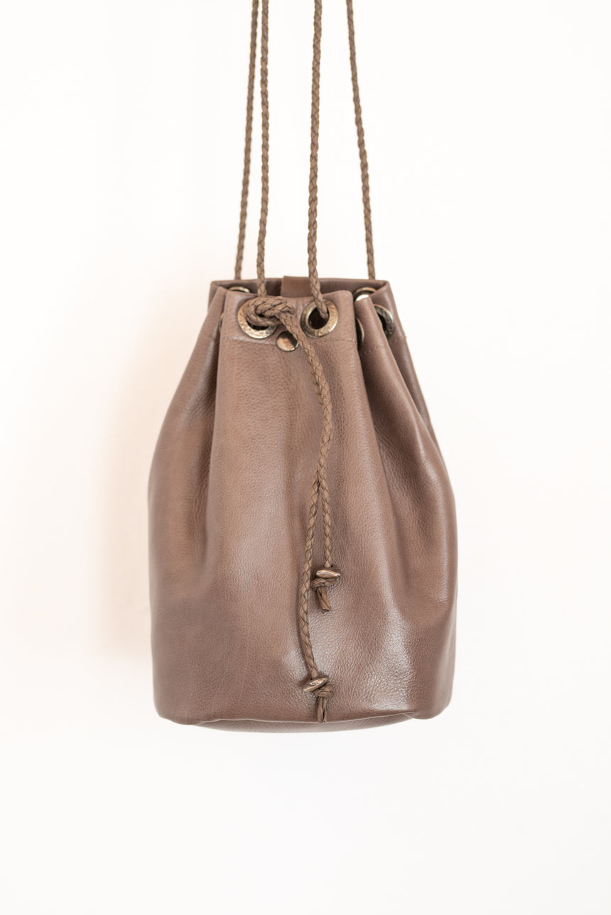 Leather gold and brown mobile bag with zip pocket on the back