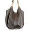 Handmade black leather bucket bag with gold and leather chain shoulder strap Linda Ibiza