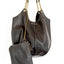 Handmade black leather bucket bag with gold and leather chain shoulder strap Linda Ibiza