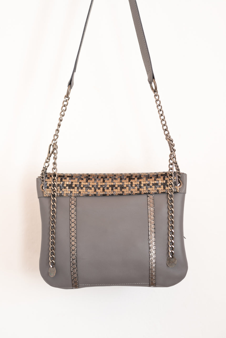 Grey leather V handbag Linda Ibiza
