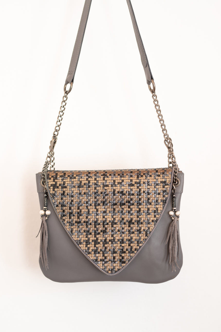 Grey leather V handbag Linda Ibiza