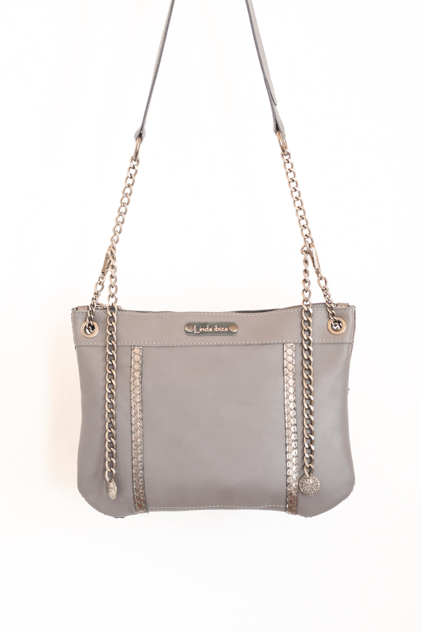 Handmade grey and silver leather Moon handbag Linda Ibiza